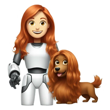 A robot vacuum and a long haired redhead lady being best friends sticker