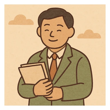 Chinese professional agent, smiling, holding documents, minimal background, cartoon style sticker