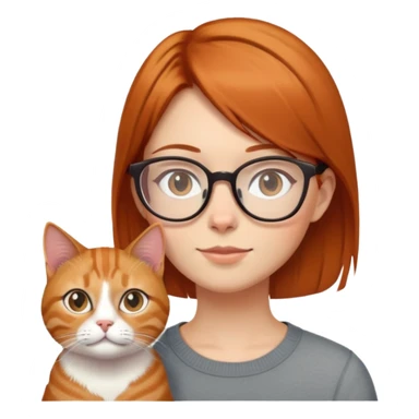 a  girl with glasses  brown  straight Short hair and ginger cat. sticker