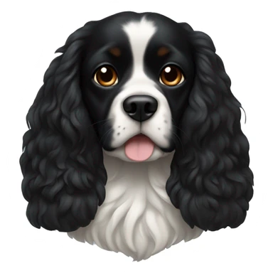 Small completely black king spaniel with black fur on his whole face and white fur on chest sticker