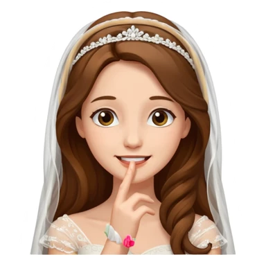 Blonde skin bride with a long veil with brown hair with a chin on her face sticker