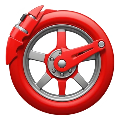 Apple-style emoji of a car wheel with a red brake caliper, clean simple emoji design, smooth shapes, flat yet slightly glossy look, centered on transparent background, no text, no extra details
 sticker