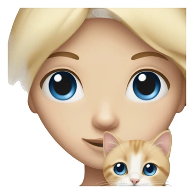 Blonde hair girl with blue eyes holding beige cat sticker