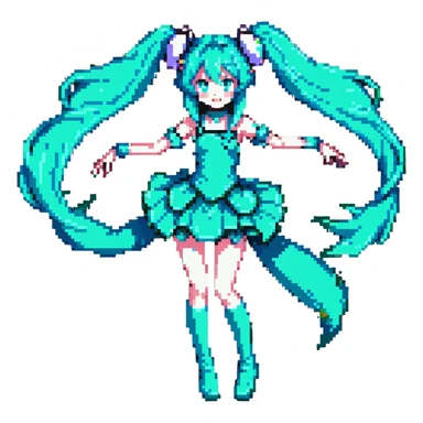 Hatsune Miku dancing pose with teal hair sticker