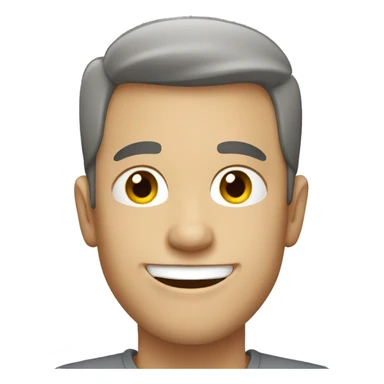 white person smiling with a gray shirt sticker