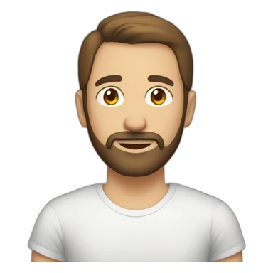 man with brown short hair and short beard wearing a t-shirt with the word escutai sticker