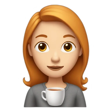 shy woman with shoulder length ginger hair holding cup of tea sticker