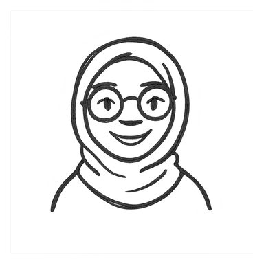 black girl with a hijab and round glasses, smiling, hand drawn icon style, no background sticker