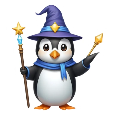 penguin wizard with magic wand and pointed hat sticker