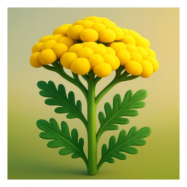 3D iOS style: yellow yarrow plant, cartoonish, very volumetric, rounded, no faces or smiles, natural look, bright colors sticker