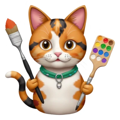 A cat holding brushes and a colour pallete because he is an artist sticker