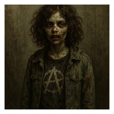 zombie teen girl with brown hair, grunge style, Curly hair sticker