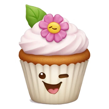 Happy cupcake with the icing a flowers on top  sticker