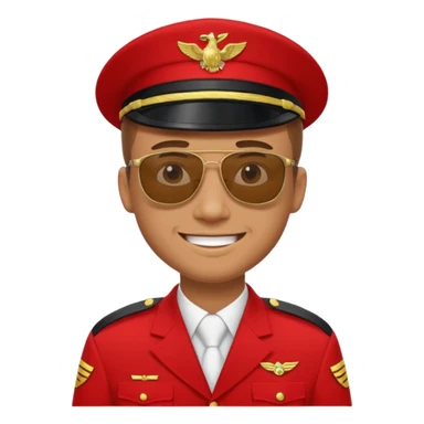 Smiling military man with sunglasses in red uniform sticker
