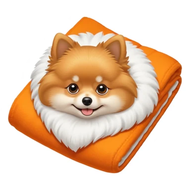 Pomeranian on top of a folded white big fluffy blanket sticker