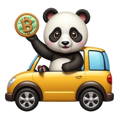 Una galleta con un panda llevando dinero en su carro  sticker