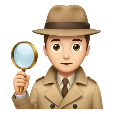 detective with magnifying glass, trench coat and hat sticker