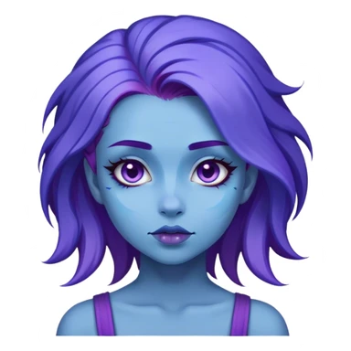 A girl with blue skin, purple hair, beautiful face sticker