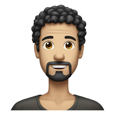 White man with curly black hair and a goatee covered in milk sticker