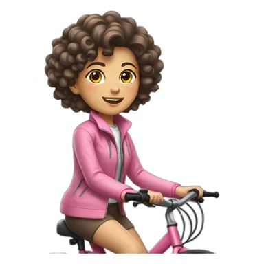 Taiwanese girl with curly hair and pink jacket riding bicycle sticker