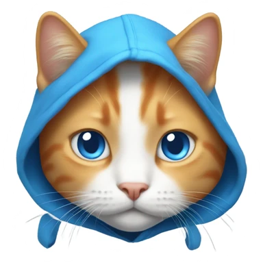 White and orange cat with blue eyes wearing Blue hoodie sticker