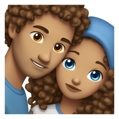 Blue eyes brown curly hair girl cuddling boyfriend straight brown hair sticker