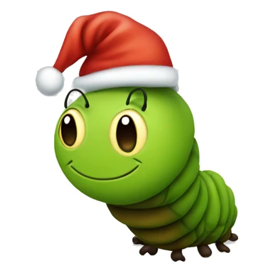 A caterpillar with a Santa hat sticker