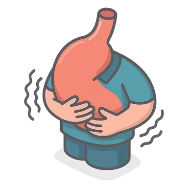 sick stomach in clothing, stomach and hands with waves of pain, shadows and highlights, no face or legs, only stomach in clothing, hands and pain, transparent background sticker