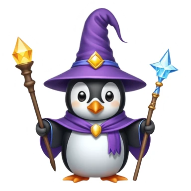 penguin wizard with magic wand and wizard hat sticker