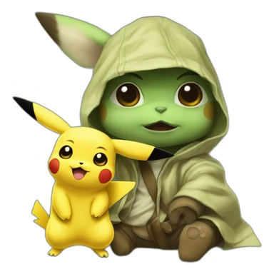 Pikachu et Bébé Yoda sticker