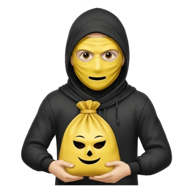 Ladrão com saco de dinheiro emoji efeito Mandela com pele amarelo com apenas a cabeça e os ombros aparecendo sem mãos sticker