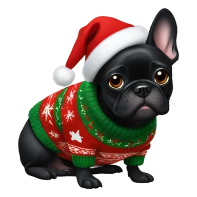 Black Frenchie in a Christmas sweater  sticker