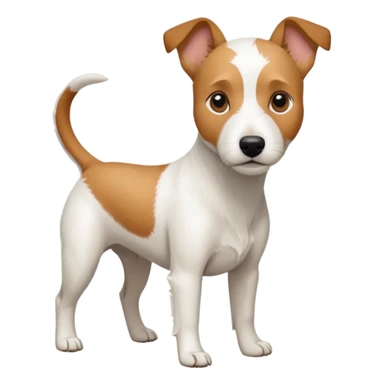 a full body slightly chubby white parson russell terrier looking dog the size of a kelpie with light brown long ears and a light brown patch on one eye and a large snout. the rest of the dog is completely whiteforward facing sticker