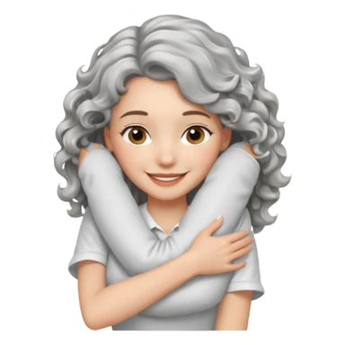 silver, wavy/curly hair shoulder-length smiling lady giving hug sticker