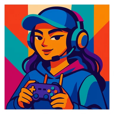 cool gamer girl with headphones and a cap, modern, confident, vibrant colors sticker