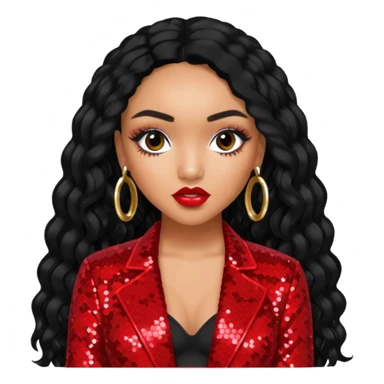 Leigh-Anne Pinnock from Little Mix with long black hair, red sequin outfit sticker