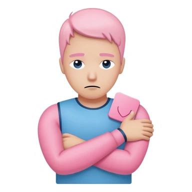 avoidant person with guarded neutral expression and slightly distant eyes, body posture leaning away with arms crossed creating emotional barrier, small shield or wall symbol nearby, phone face down being ignored, minimal soft rounded design with gentle blue and pink colors matching anxious attachment style sticker