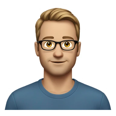 A head and shoulders shot of a 33 year old white man, with short brown hair,  wearing glasses with blue eyes wearing a t-shirt. sticker