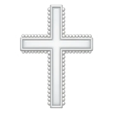 Elegant emoji icon of a white cross made of white beads, glossy surface, subtle shadows, pure white palette, centered sticker
