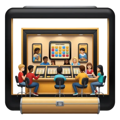 Birdseye view of large study space with students working separately add students add a jukebox sticker