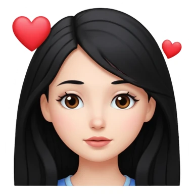 black-haired long hair white young girl looking in love sticker