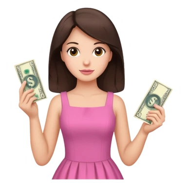 brunet Woman with pink dress holding dolar sticker