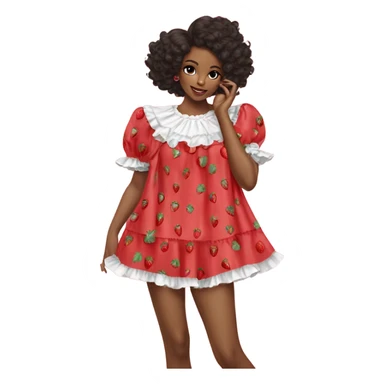 coquette strawberry babydoll blouse with ruffle sleeves and bottom, no human please sticker