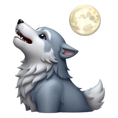 emoji of a howling wolf facing the moon, with its head tilted upward, simple cartoon style  sticker