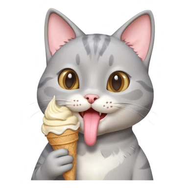 cute gray cat portrait, head and shoulders only, licking an ice cream cone, funny happy expression, 3D cartoon, mobile game icon style, clean background, no text, no watermark
 sticker