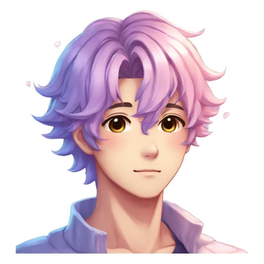 Gorgeous colorful shiny romantic pastel anime style shojo man with blushing face aesthetic and pretty hair trending style sticker