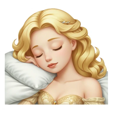 Cinematic Realistic Sleeping Cinderella Portrait, portrayed with exceptional realism: her luminous porcelain skin and exquisitely detailed golden-blonde hair lie softly under the gentle caress of natural light. Her eyes are peacefully closed in a serene, dreamlike slumber, and every fold and shimmer of her iconic ball gown is rendered with painstaking detail. The overall composition radiates a quiet, enchanting glow that encapsulates the timeless, restful beauty of a princess lost in a gentle, magical dream. sticker