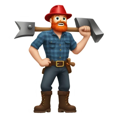 Red headed lumberjack striking an anvil sticker