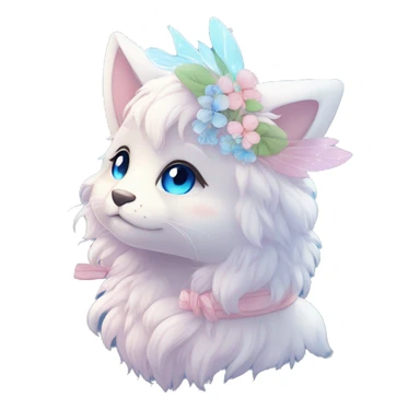 Anthro Cute Cool Blushing Pastel Innocent Shy Kawaii gorgeous sparkly ethereal fantasy anime animal creature with blue eyes furry sona with flowers and ribbons beautiful aesthetic sticker