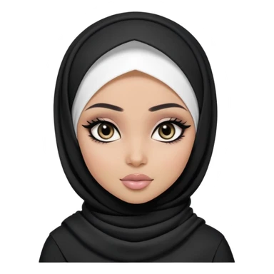 black pretty bratz girl, hijabi, dark black eyes, black eyeliner, pale skin, black clothes sticker